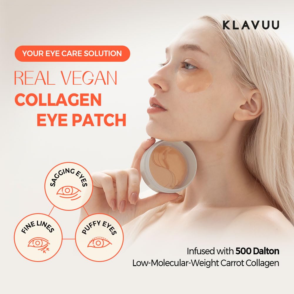 KLAVUU Vegan Collagen Eye Patches two-patches-on-hand demonstrates quick, easy application