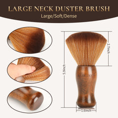 KLDKUST neck duster brush shown for dusting around ears and neckline.