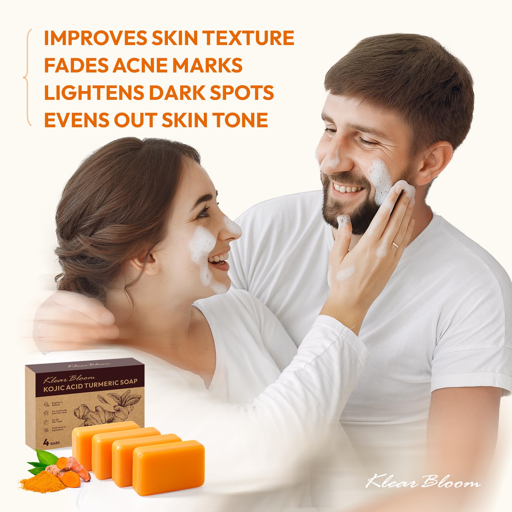 KlearBloom Kojic Acid Turmeric Soap Bar closeup texture shows gentle exfoliation.
