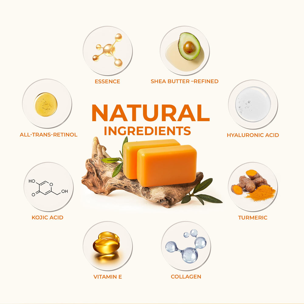 KlearBloom Kojic Acid Turmeric Soap Bar ingredients highlight collagen and vitamin E.