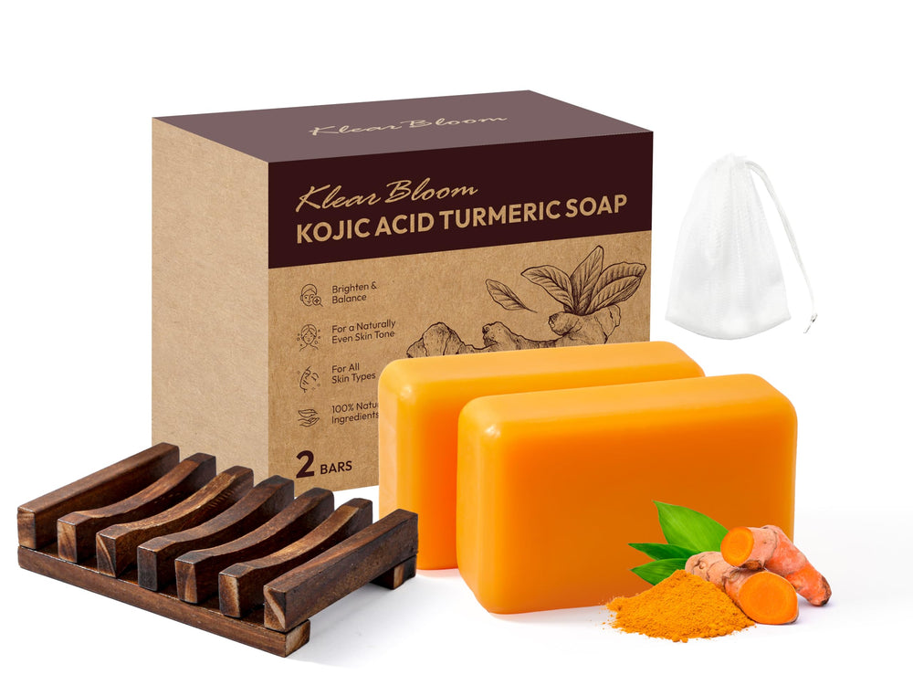 KlearBloom Kojic Turmeric Soap holder display for convenient daily use.