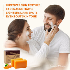 KlearBloom Kojic Turmeric Soap lather closeup for gentle cleansing ritual.