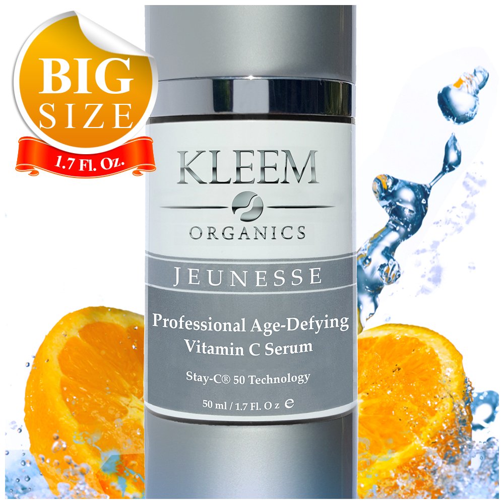 Kleem Organics Pure Vitamin C Serum bottle close-up highlighting brightening formula