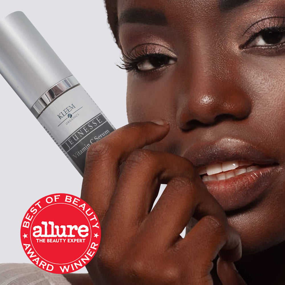Kleem Organics Vitamin C Serum on clean skin giving a subtle radiant glow