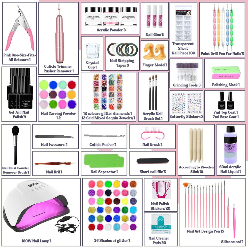 Klemon 36 glitter colors acrylic powder collection for vibrant nail art