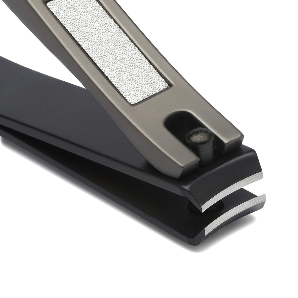 KLIPP built-in nail file detail shows micro-grain shaping on lever.
