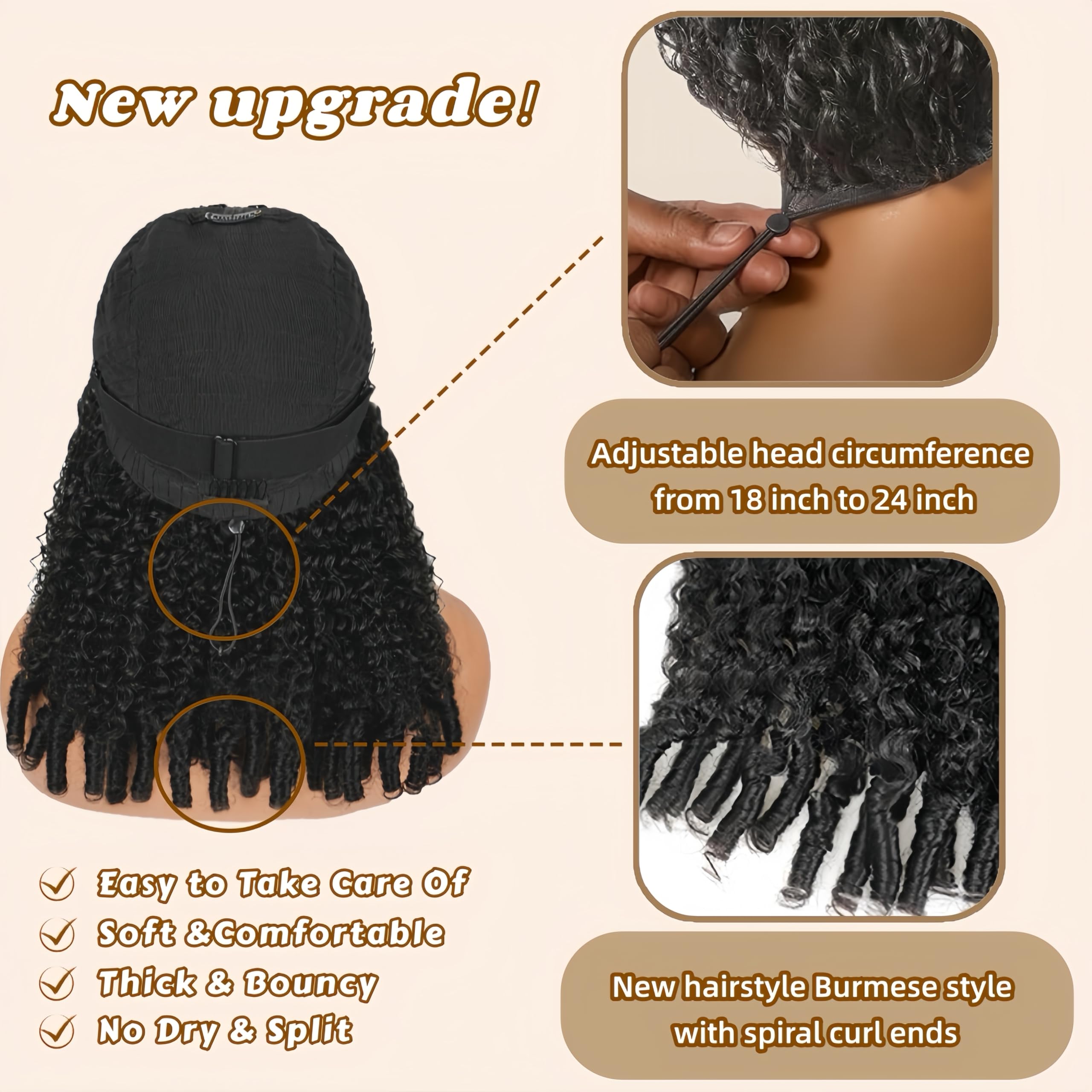 Kloiynj V Part Burmese Curly Wig 16inch back view demonstrates seamless blending.