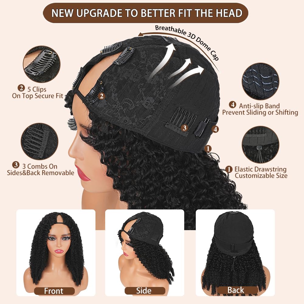 Kloiynj V Part Burmese Curly Wig 16inch side view highlights smooth texture and bounce.