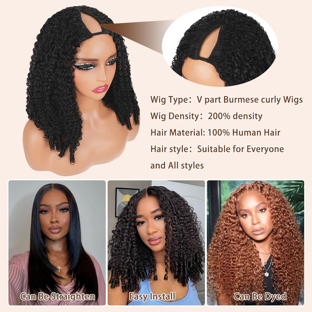 Kloiynj V Part Burmese Curly Wig clip-in construction shows easy wear.