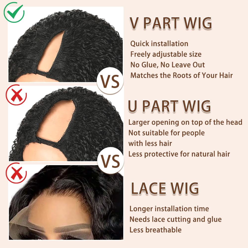Kloiynj V Part Burmese Curly Wig closeup drawstring attachment shows secure fit.