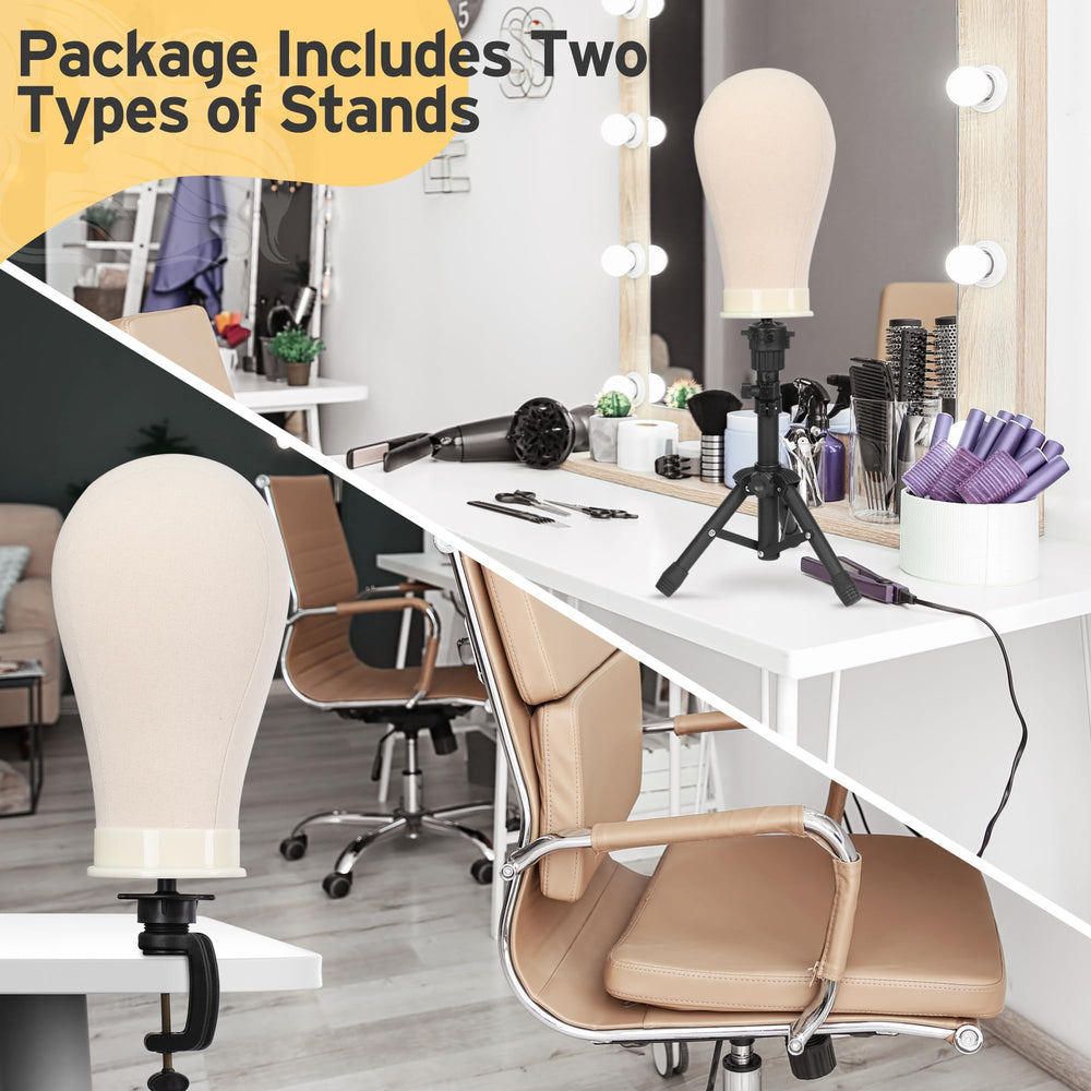 Klvied carrying case keeps the complete wig stand kit organized on the go.