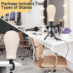 Klvied carrying case keeps the complete wig stand kit organized on the go.