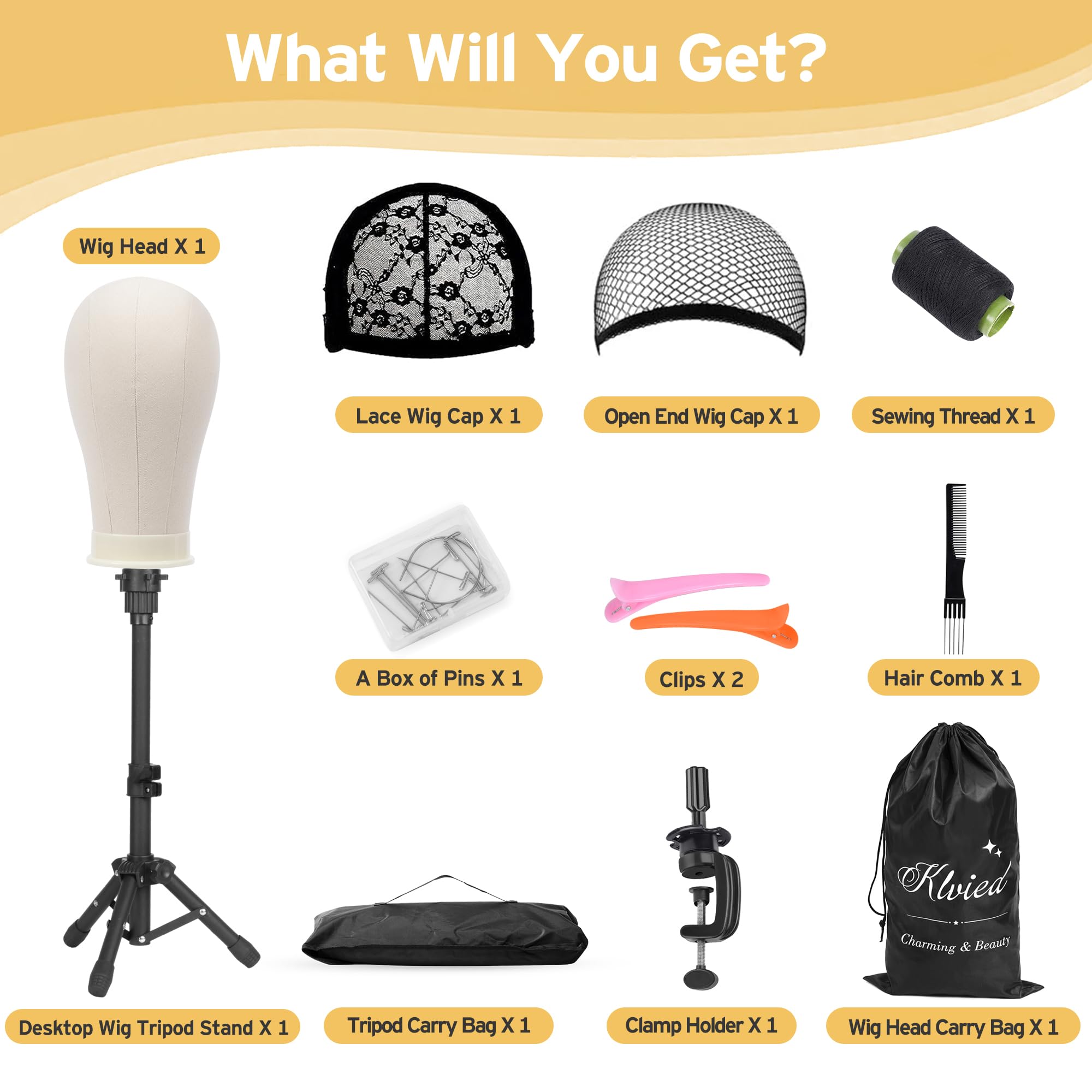 Klvied display-ready wig setup for classroom or salon styling.
