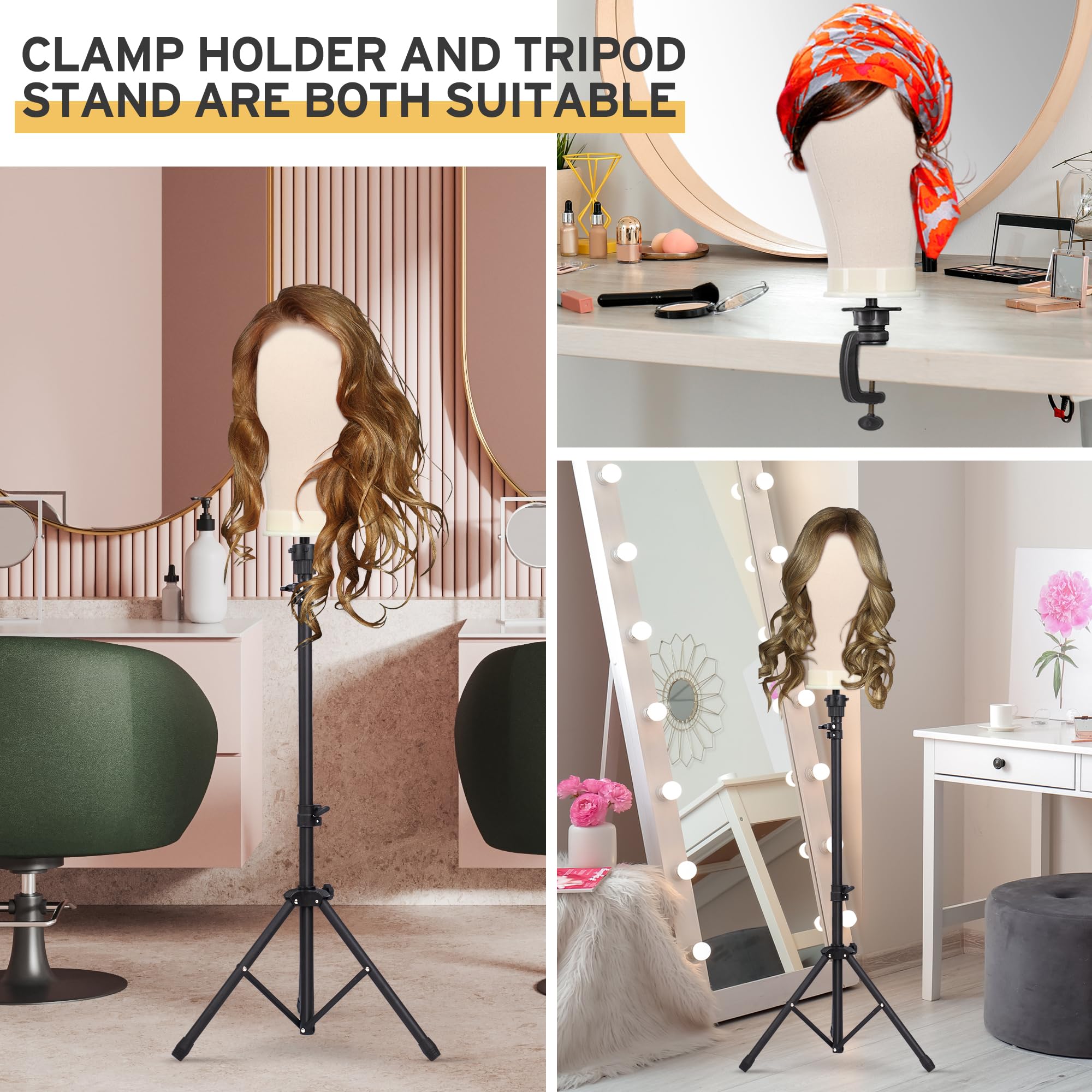 Klvied dual-use wig tripod highlights height-adjustable support for desktop or floor styling