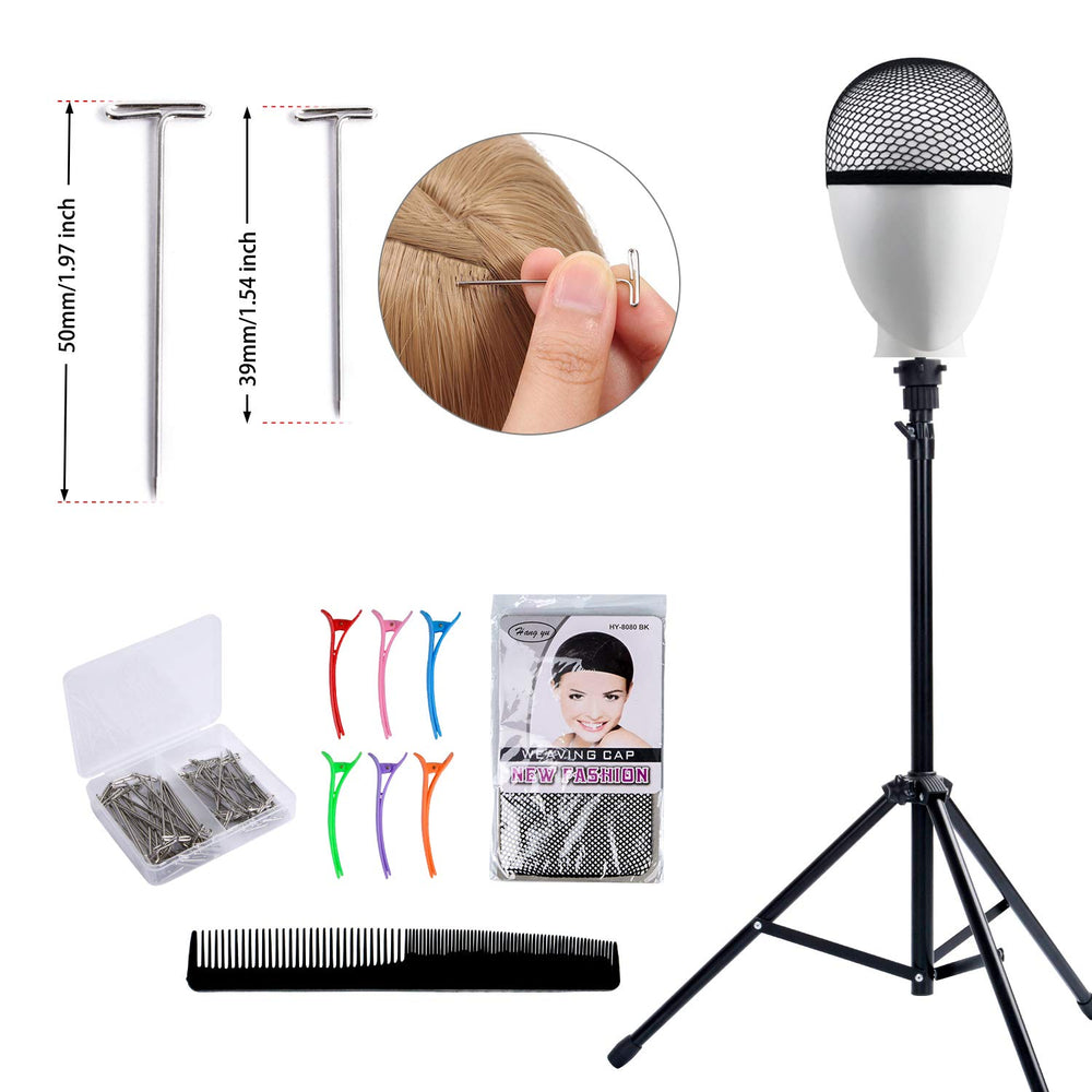 Klvied wig stand tripod displayed with included accessories for complete wig making.