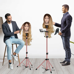 Klvied rose-golden wig stand, height adjustable for versatile hairstyling.