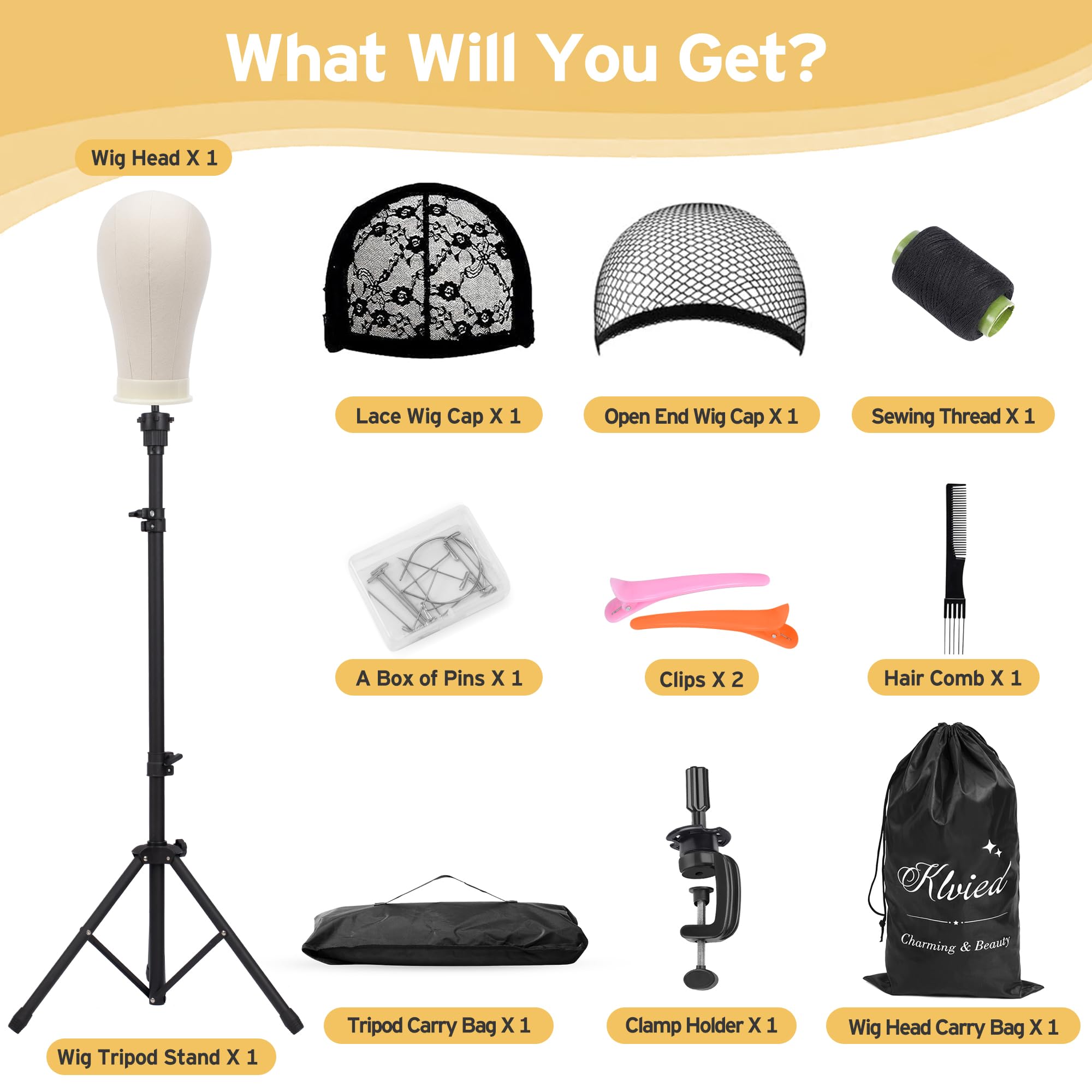 Klvied wig head storage bag protects head during transport and storage