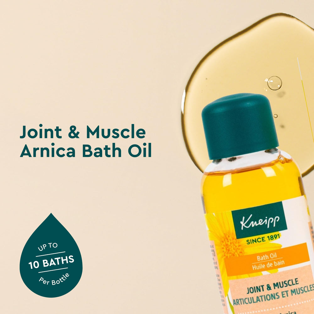 Kneipp Arnica Bath Oil under running water emphasizes a spa-like bath experience.