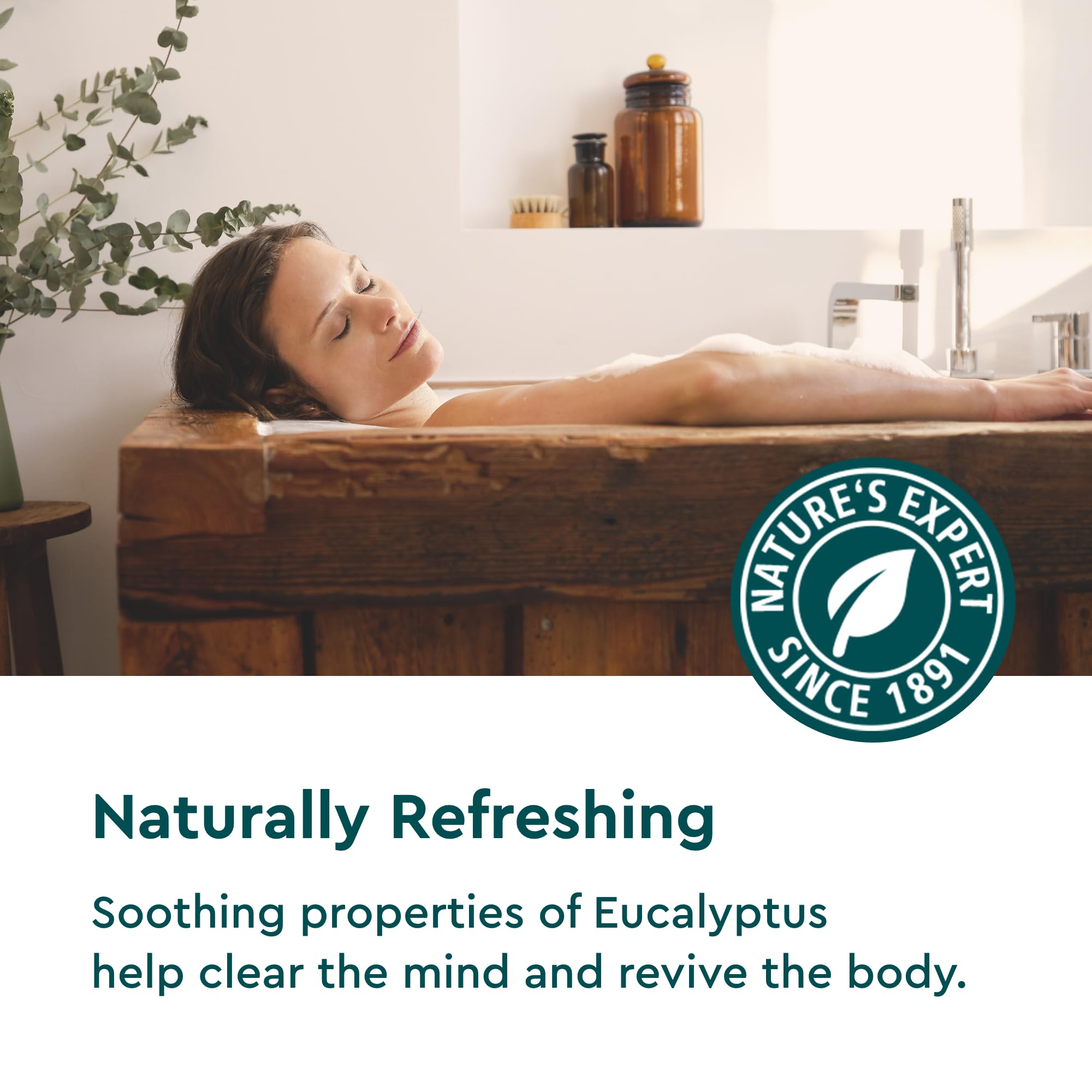 Kneipp bath tub scene with eucalyptus bath salts ready for immersion and respiratory-friendly relaxation