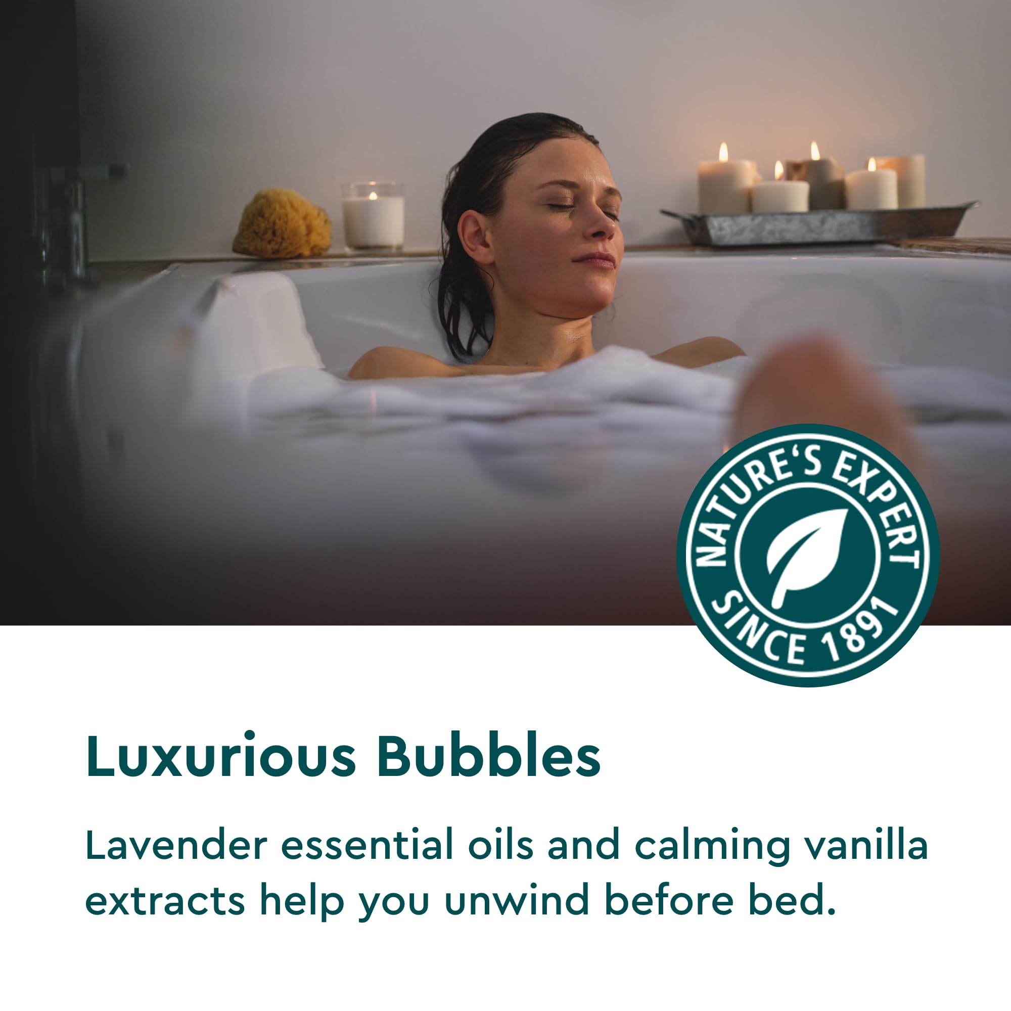 Kneipp Dream Time lavender-vanilla bubbles closeup highlights long-lasting foam for a serene soak.