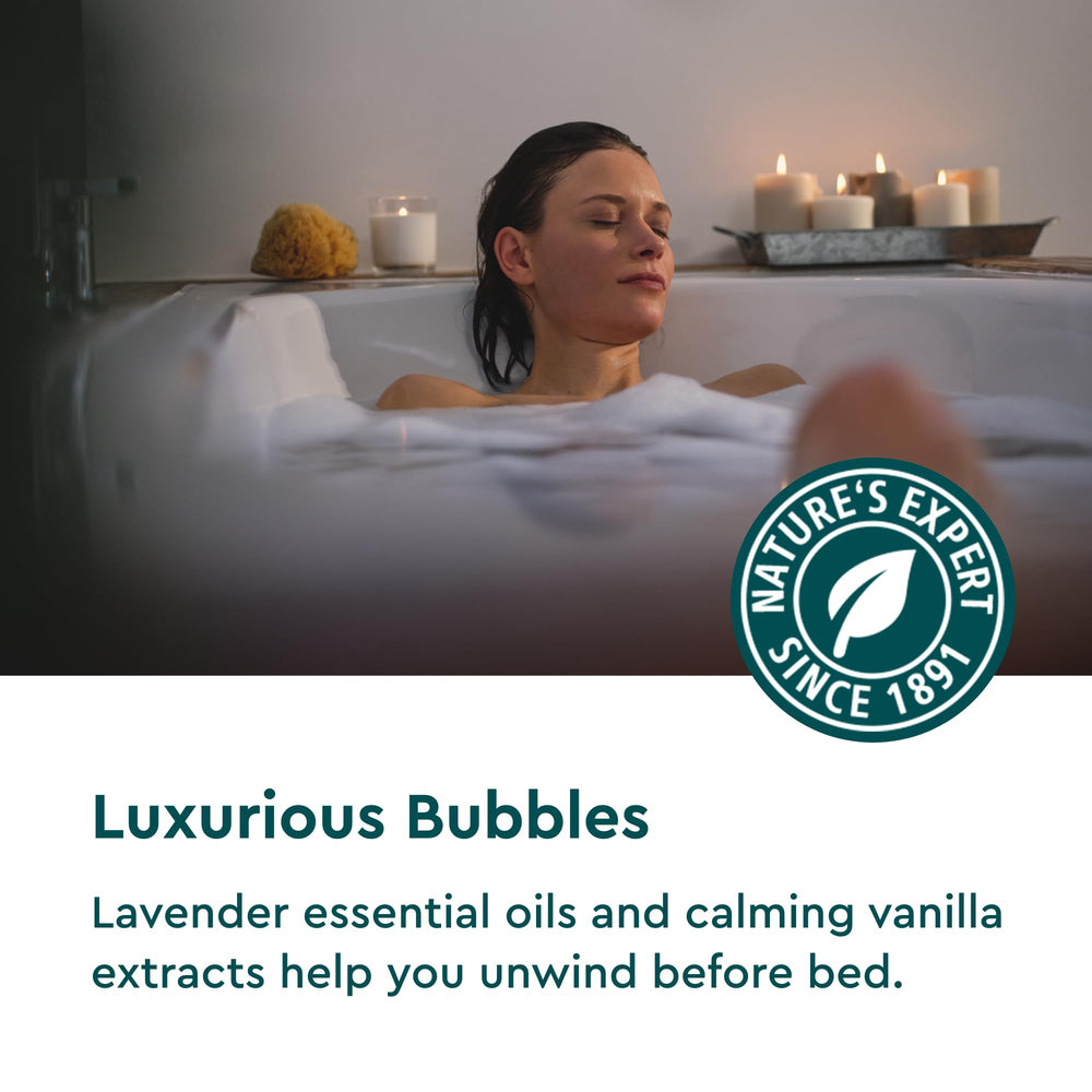 Kneipp Dream Time lavender-vanilla bubbles closeup highlights long-lasting foam for a serene soak.