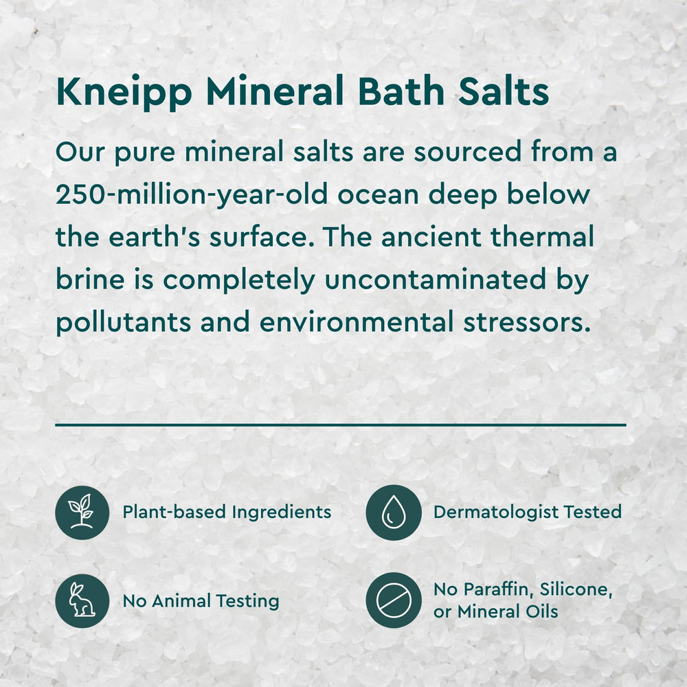 Kneipp Natural sea salt close-up shows mineral-rich formula for skin softness.