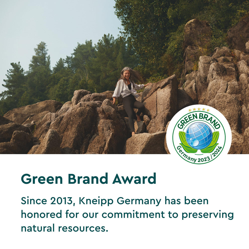 Vegan, sulfate-free Kneipp bottle emphasizes natural ingredients and gentle cleansing