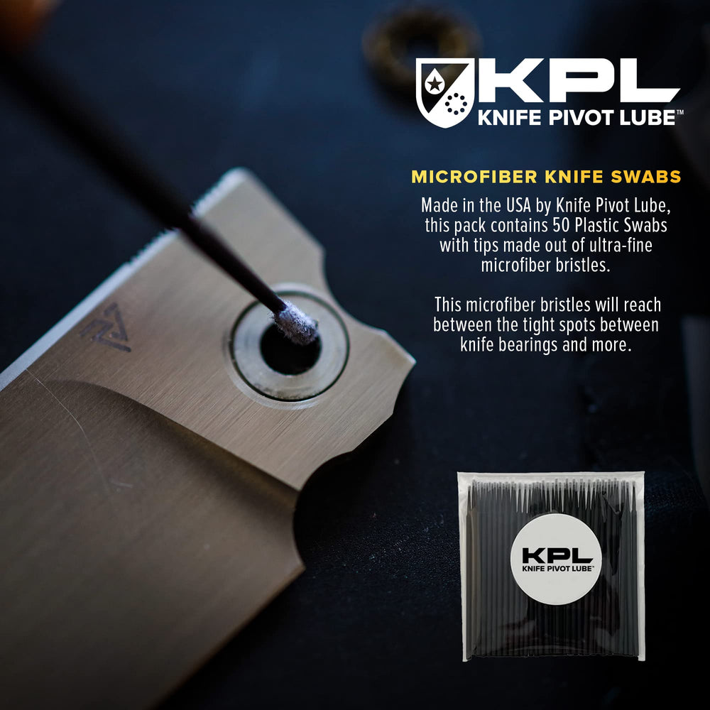 Knife Pivot Lube cleaning-action image demonstrates lint-free residue removal from folding knives.