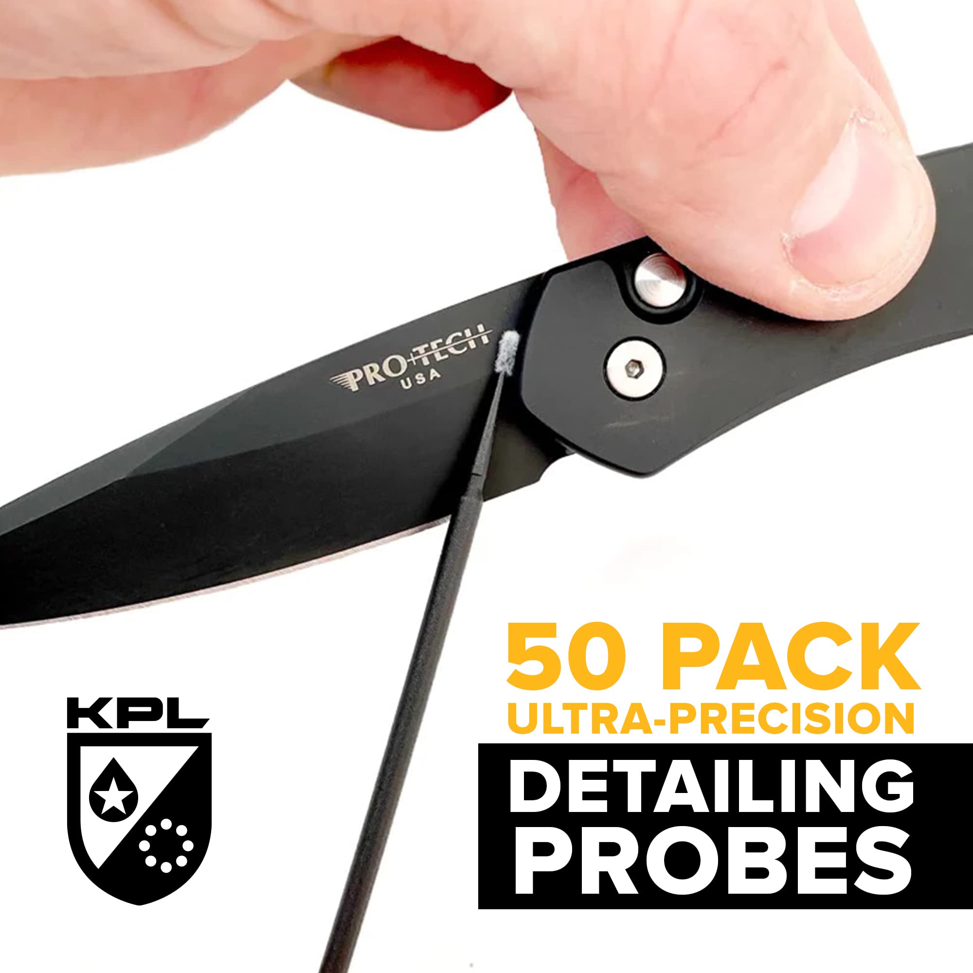 Knife Pivot Lube multi-use image shows versatility for electronics and flashlights.