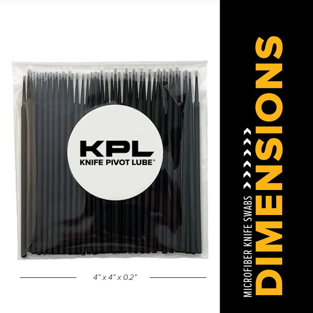 Knife Pivot Lube swabs flat-end spread for even lubrication on delicate knife surfaces.