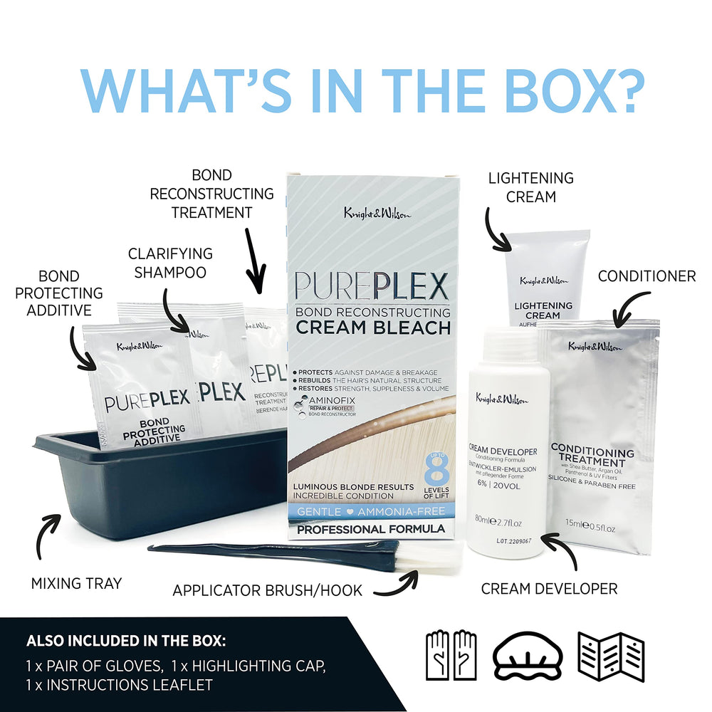 Knight & Wilson PurePlex Ammonia Free Label highlights gentler lightening experience.