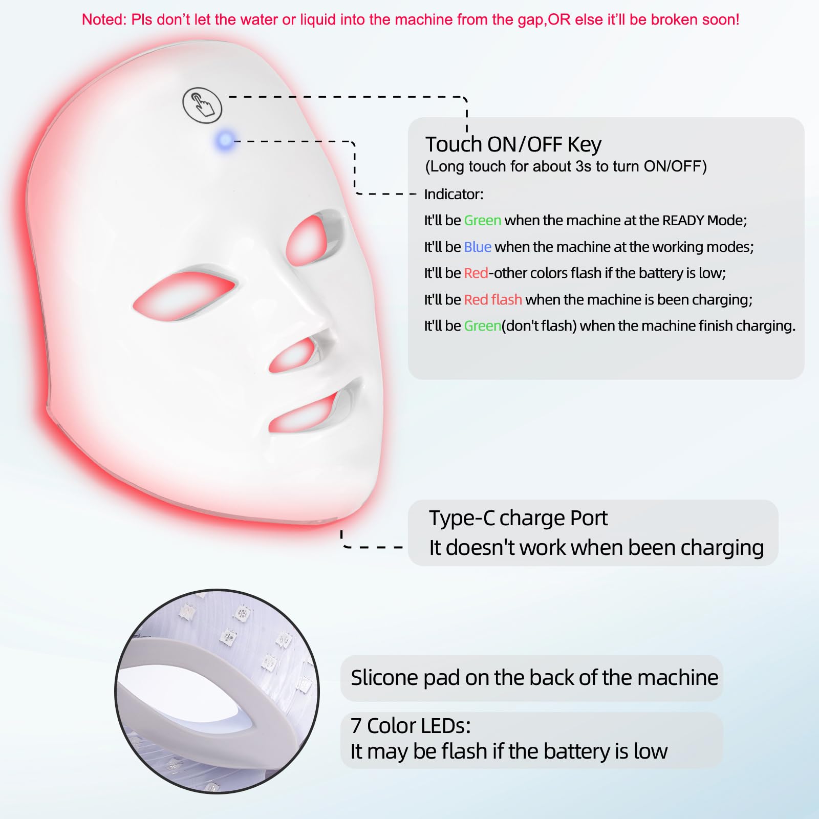 KNNKNN red light mask color mode display with seven-color options