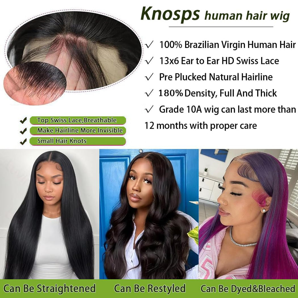 Knosps 30inch straight lace-front wig back view highlights full length and smooth finish