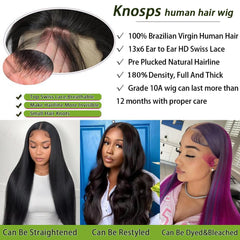Knosps 30inch straight lace-front wig back view highlights full length and smooth finish