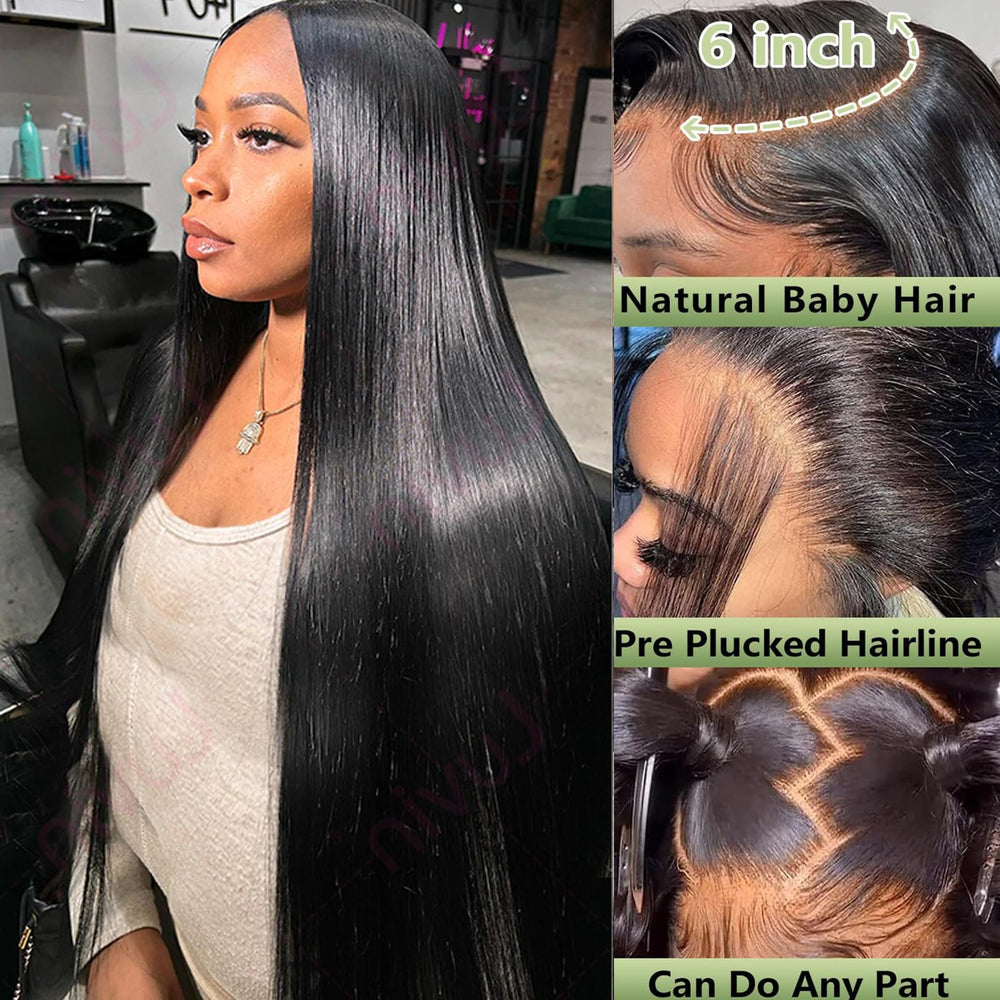 Knosps 30inch straight lace-front wig side view demonstrates versatile parting options