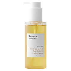 Knours Korean Cycle 2-in-1 cleanser bottle demonstrates oil-to-foam makeup removal.