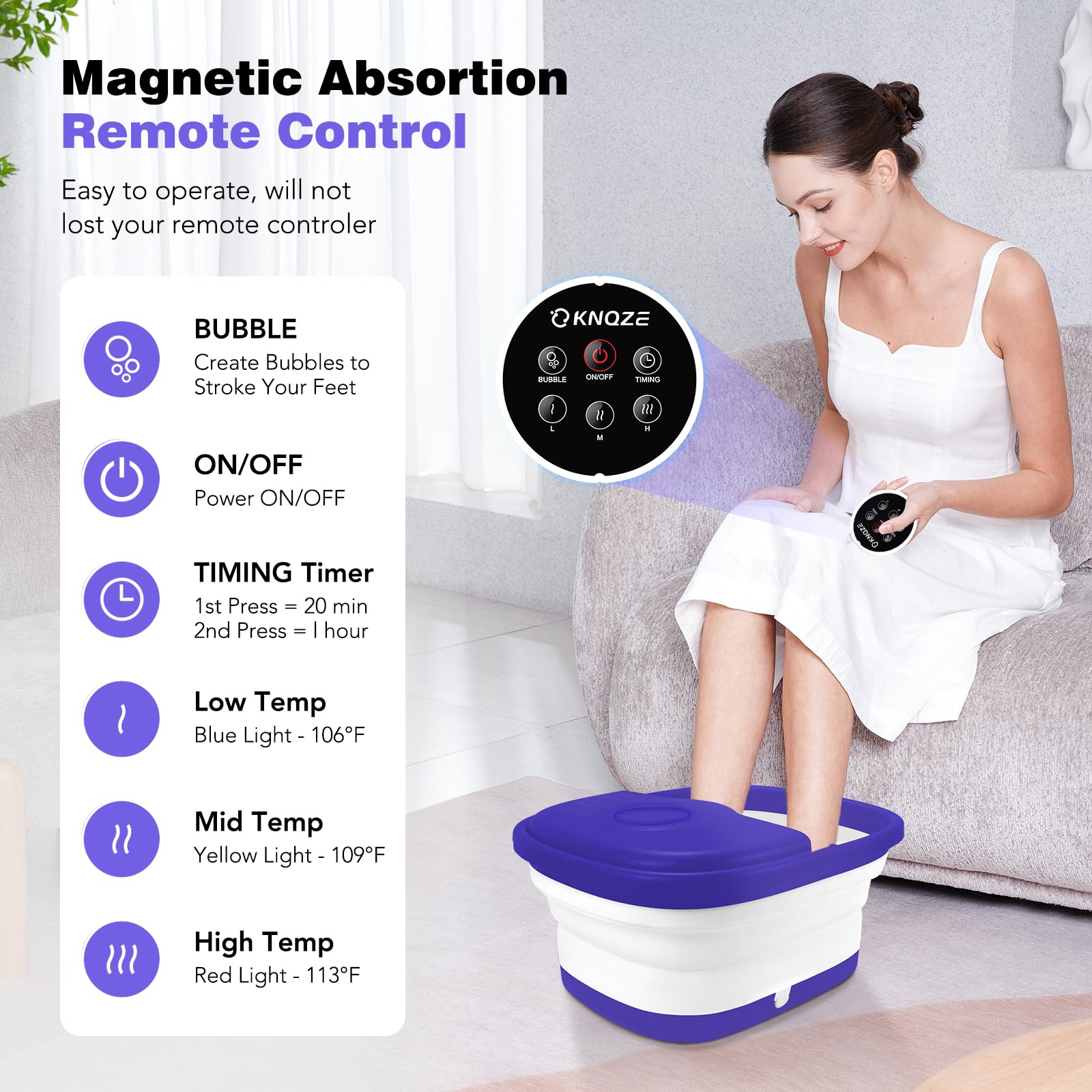 KNQZE Collapsible Spa highlights red light promoting calming ambiance.