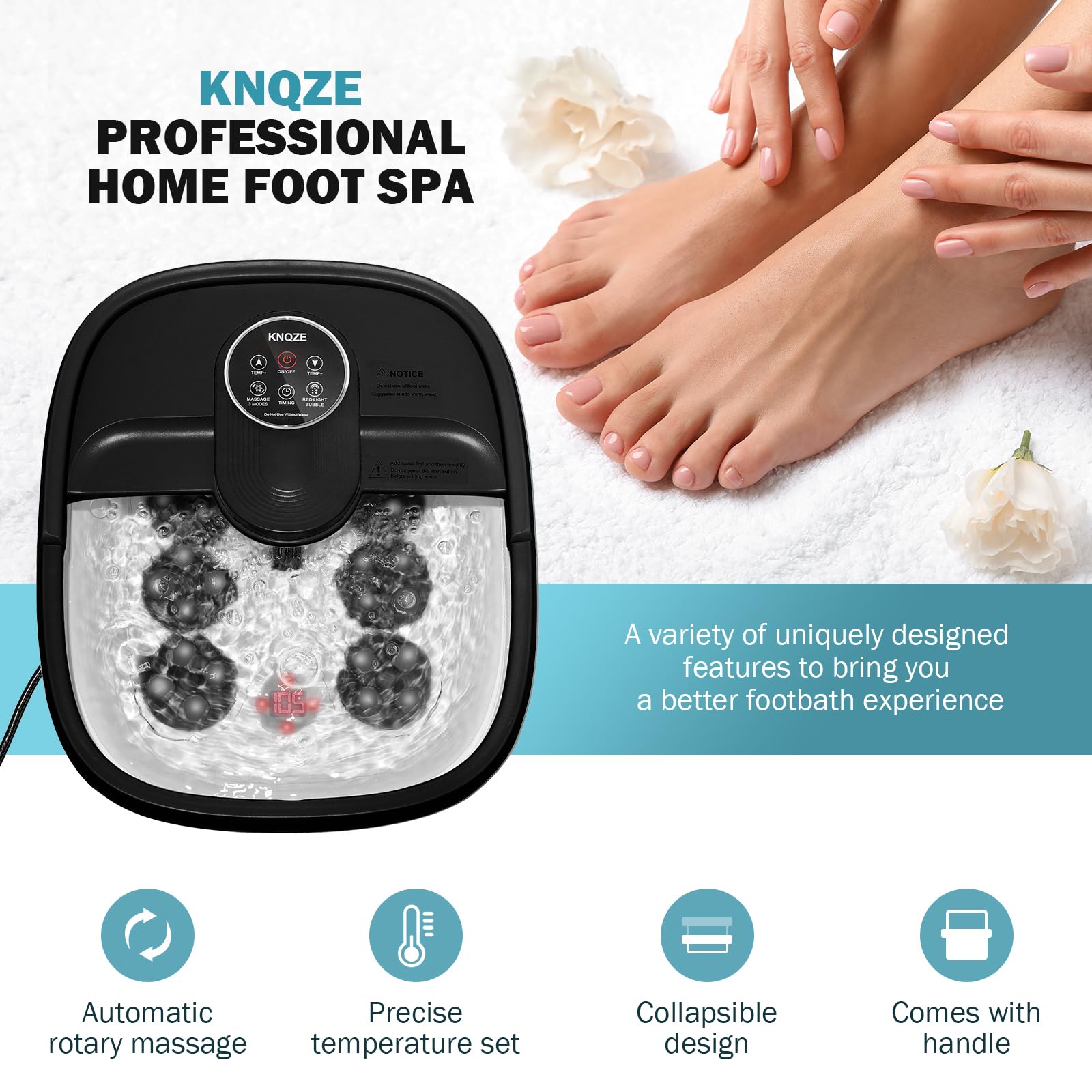 KNQZE Collapsible foot spa folded for storage under furniture and travel-ready portability