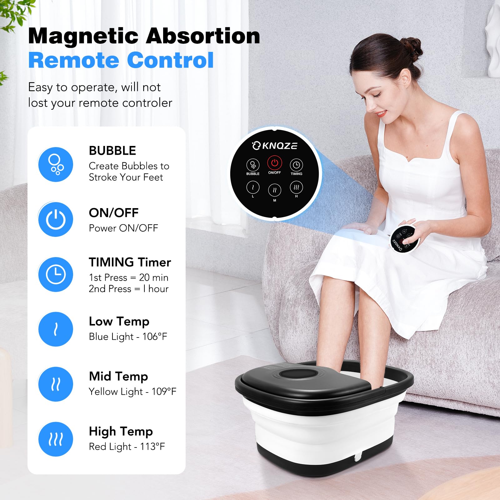 KNQZE foot bath bubbles and massage for relaxing home pedicure.