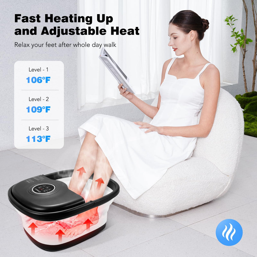 KNQZE foot spa with vibration rollers enhances foot relaxation during soak.