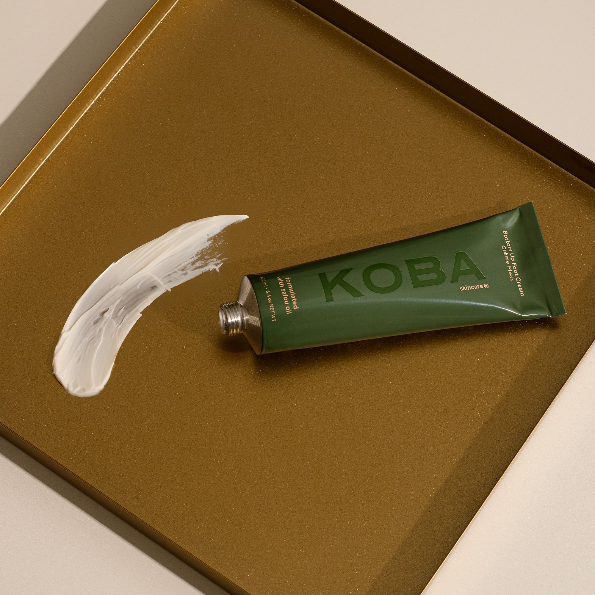 KOBA Foot Cream with olive and shea butter image emphasizes rich, non-sticky texture.