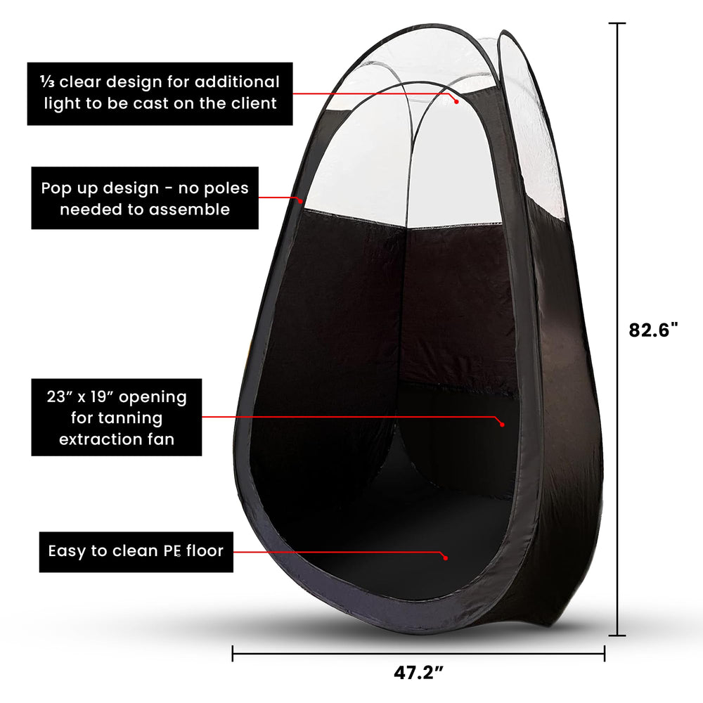 KobbTan large deluxe tent open, quick setup for time-saving spray tanning sessions