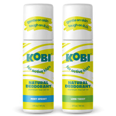 Kobi active kids 2-pack bottle front showing all-day odor protection