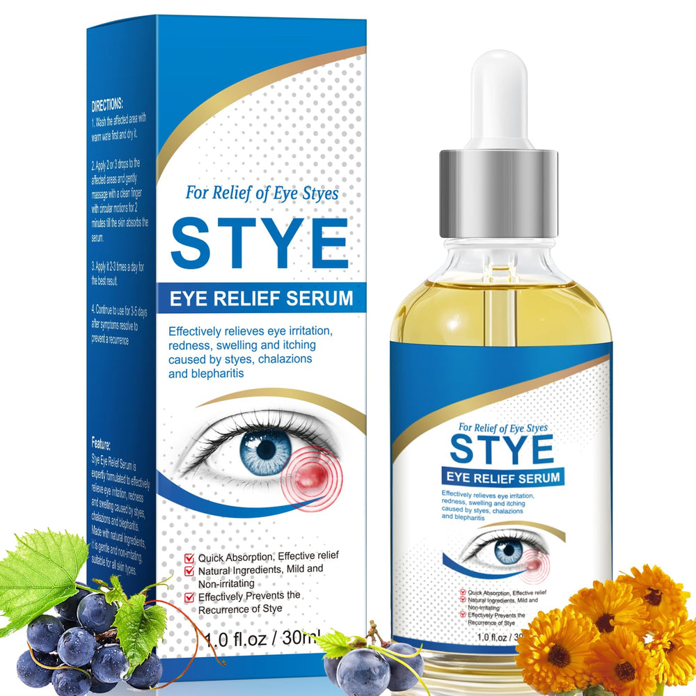 KODASNY Stye Eye Serum bottle close-up shows soothing relief for irritated eyelids.