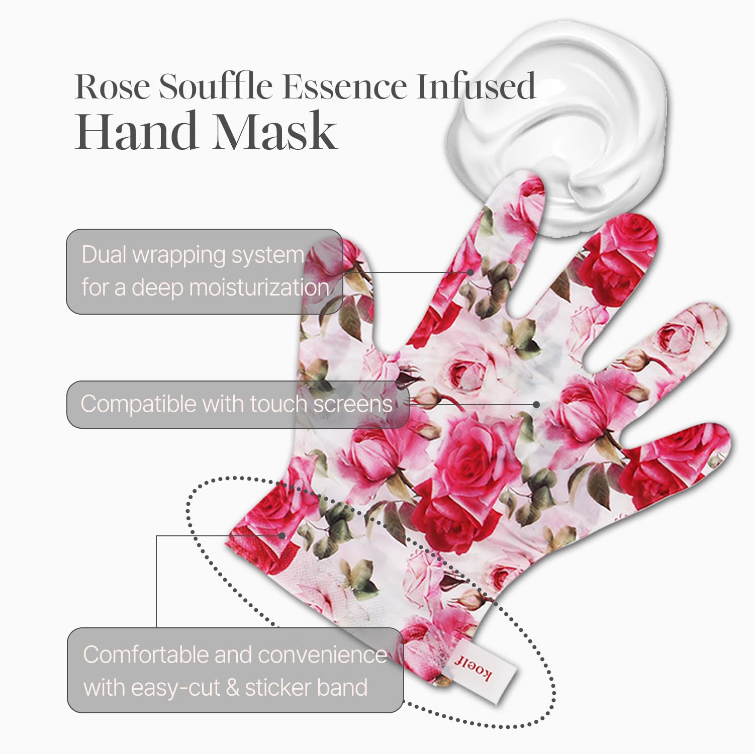 Koelf PETITFEE glove-masks application band demonstrates easy-fit design for quick, mess-free use.