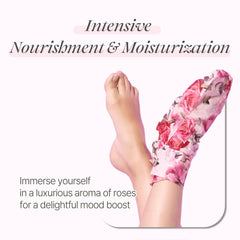 Koelf Petitfee Rose Petal Satin Foot Mask being worn for application