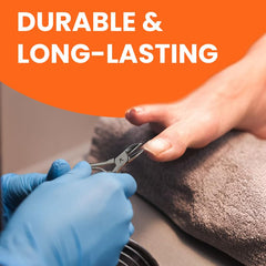 Kohm cuticle trimmer with ergonomic handle reduces hand strain during use.