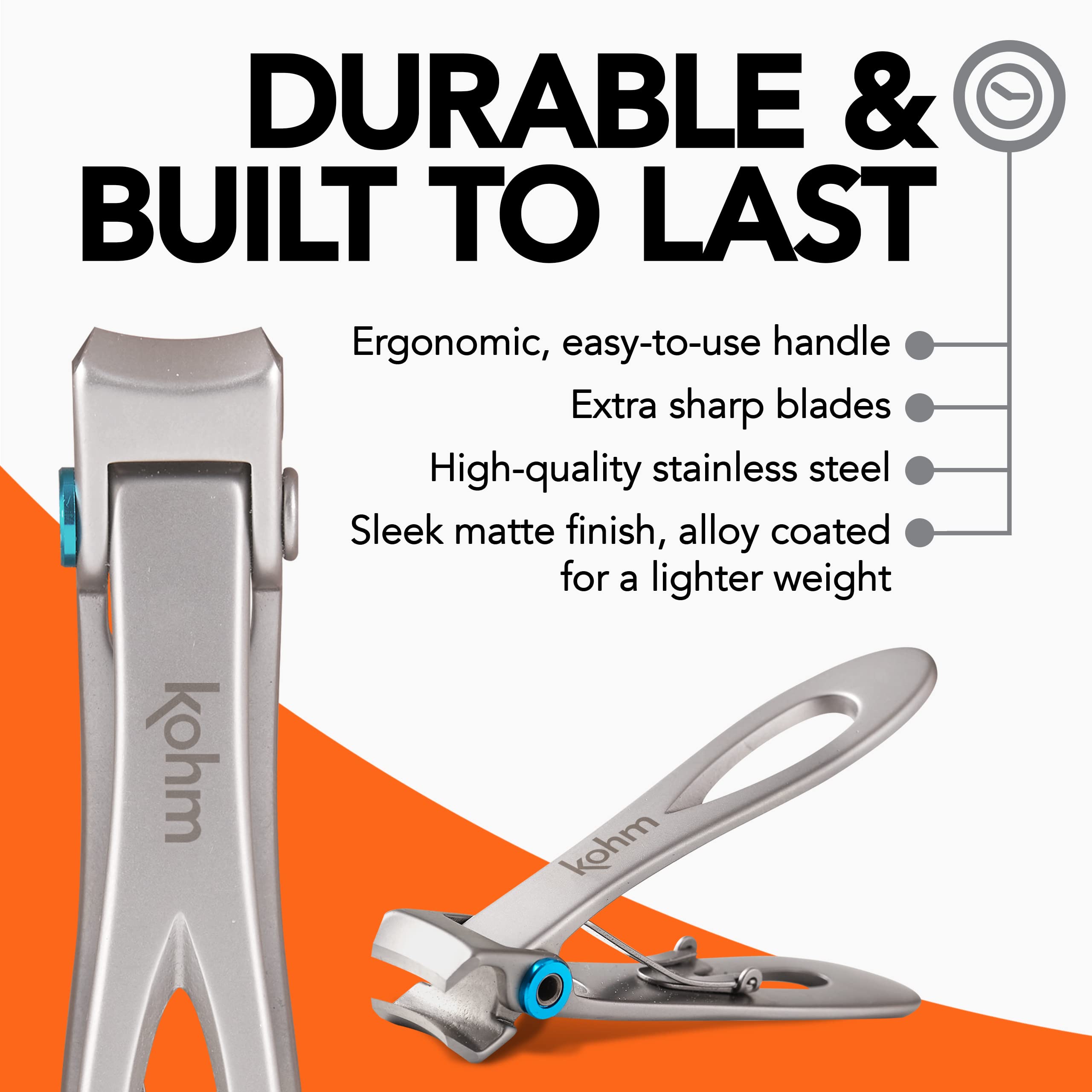KOHM clipper with matte finish for comfortable, secure handling.