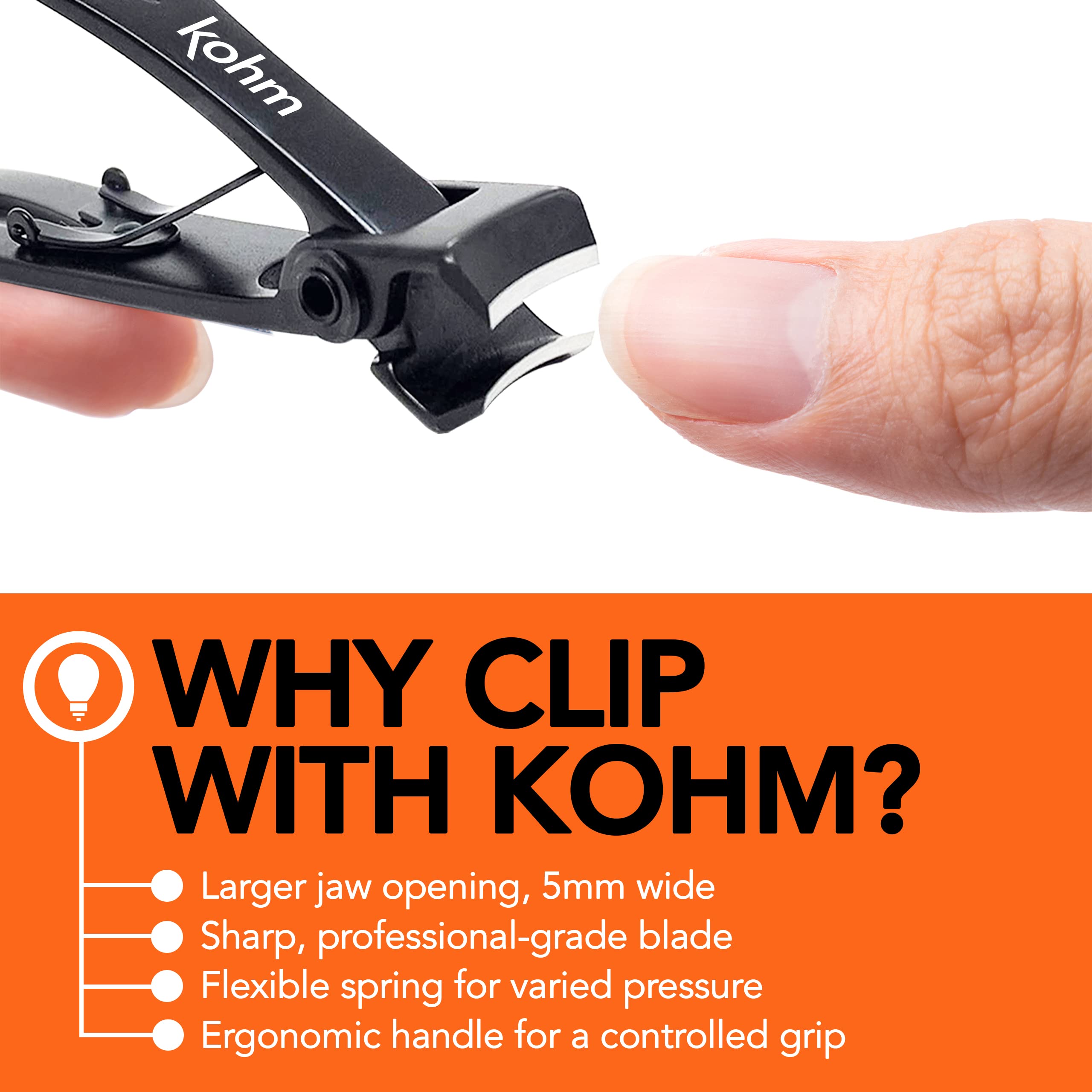 KOHM nail clippers salon-ready, safe and precise for home or salon use.
