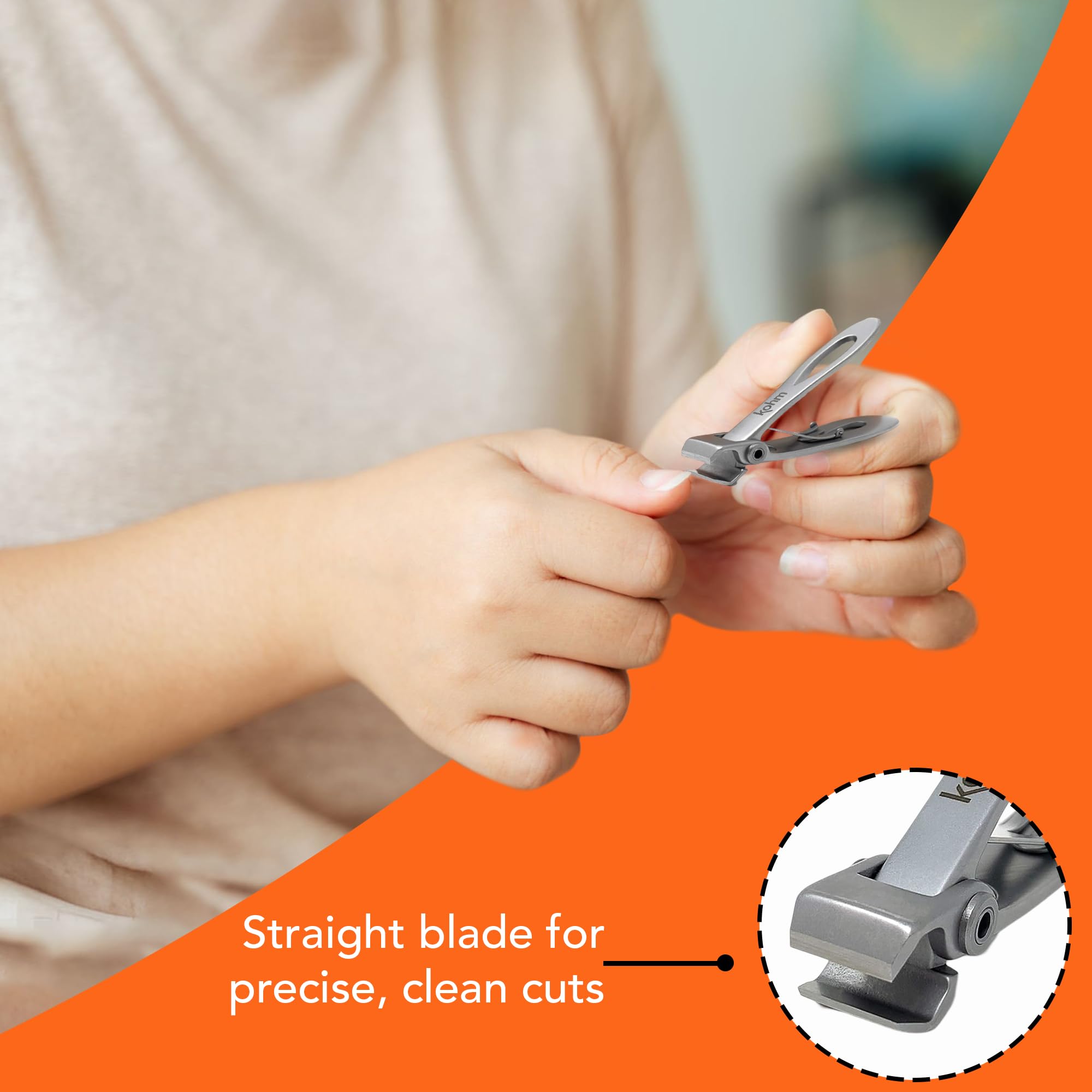 KOHM nail clippers silver finish offers sleek, premium appearance.